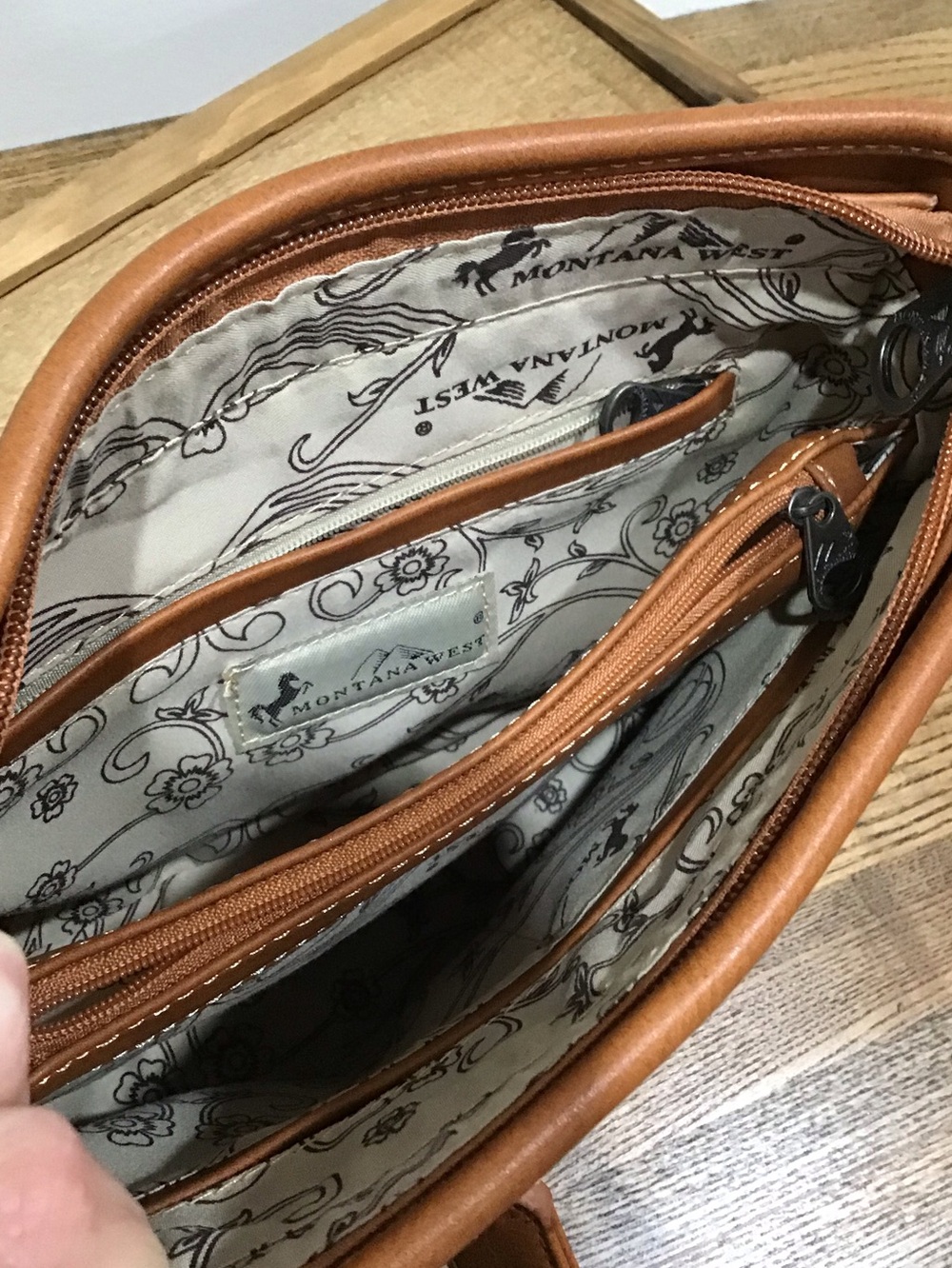 Montana West Brown/Tan Buffalo Crossbody Bag with Stud Trim - Picture 4 of 7